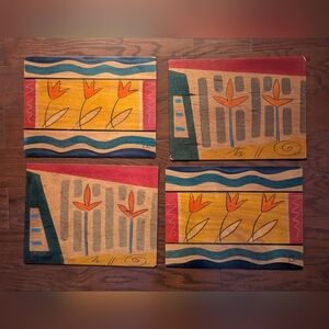 Kakadu Art Reut Shahar Set of 4 Hand‑Painted Wooden Trays 15x12:Israel Studio Ar